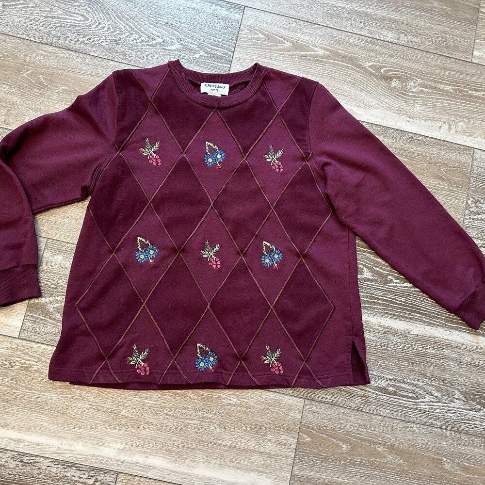 Alfred Dunner Sz PM P M Vintage Pullover Sweatshirt Knit Top Embroidery Flowers
